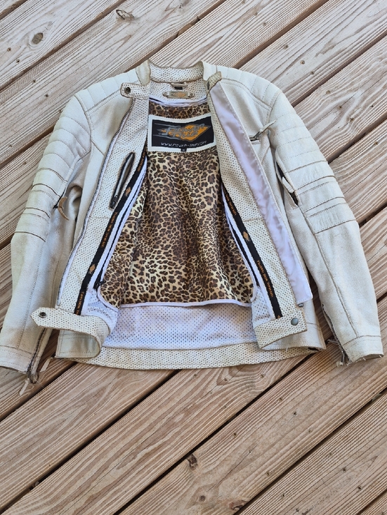 Power Trip Jackets & Blazers - "Distressed" White Leather "POWER TRIP" ladies Jacket